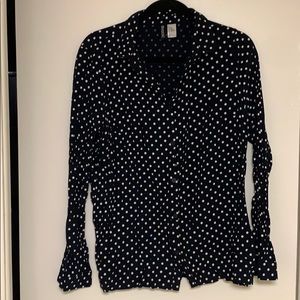Navy Blue and While Polka Dot Button Down